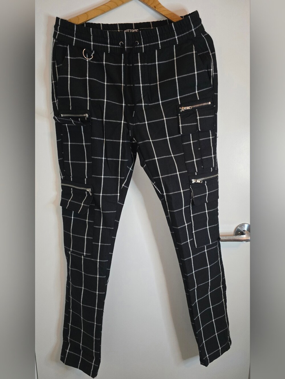 Hot Topic Black Windowpane Cargo Pants with Zip Details